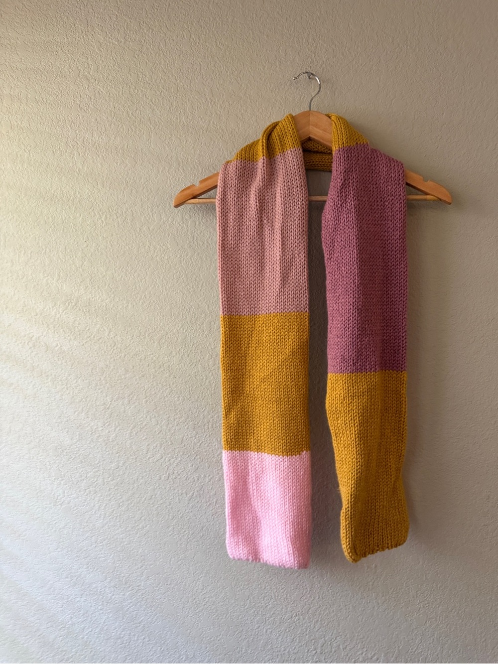 Colorblock Knit Scarf in Pink, Mustard & Mauve